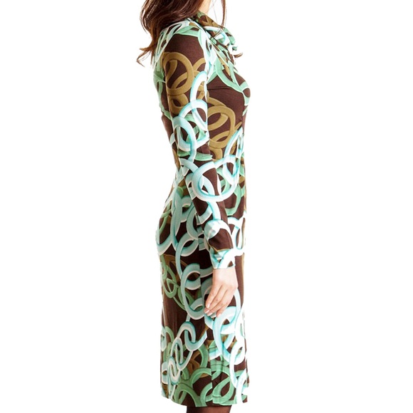 COWL NECK STRETCH DRESS LONG SLEEVE MADE IN EUROPE - Picture 5 of 5